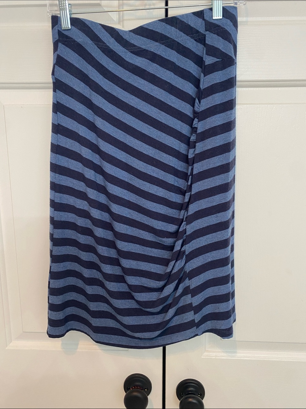 Athleta Navy and Light Blue Striped Wrap-Detail Midi Skirt